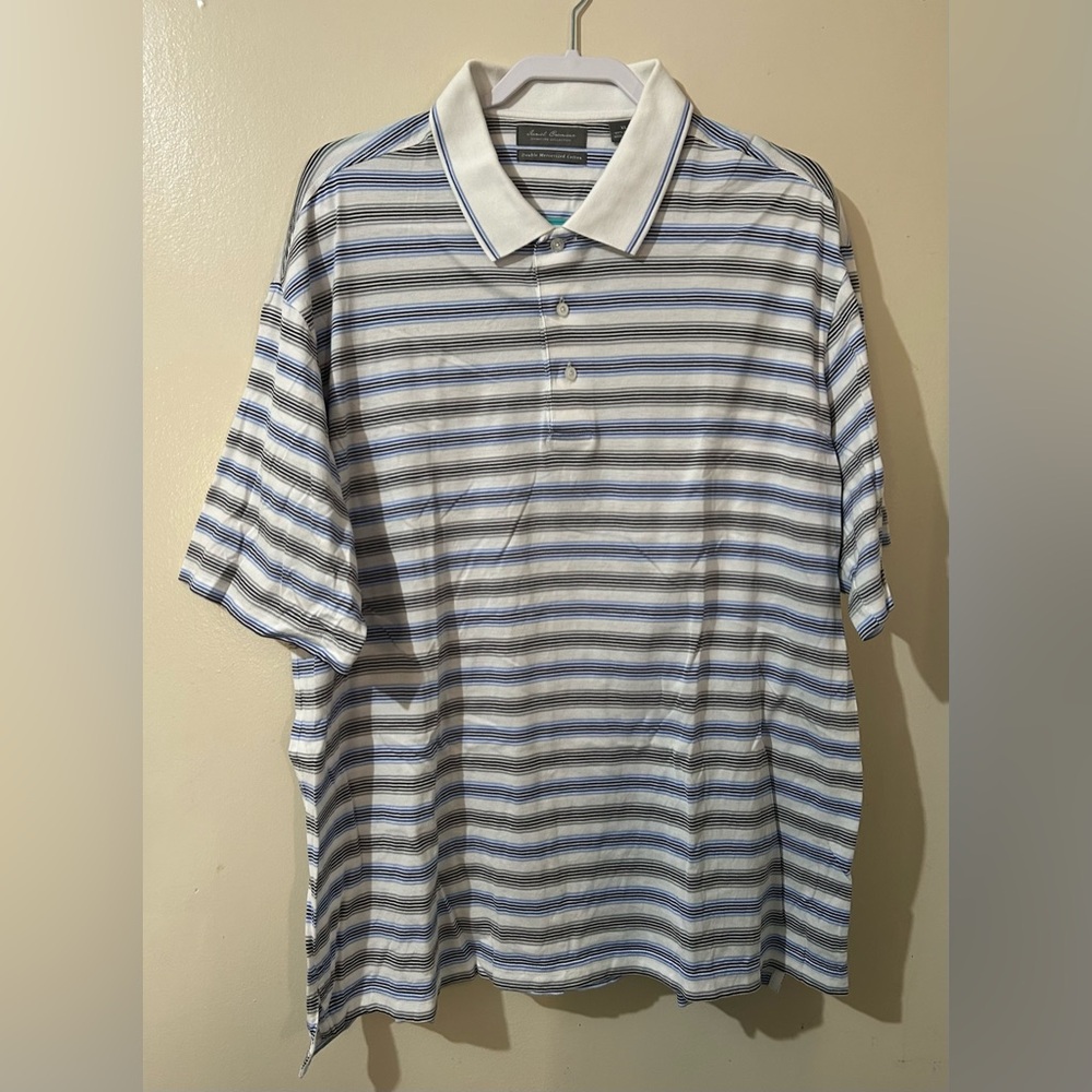 Daniel Cremieux Men's XL Striped Golf Polo Shirt Short Sleeves Blue White Casual